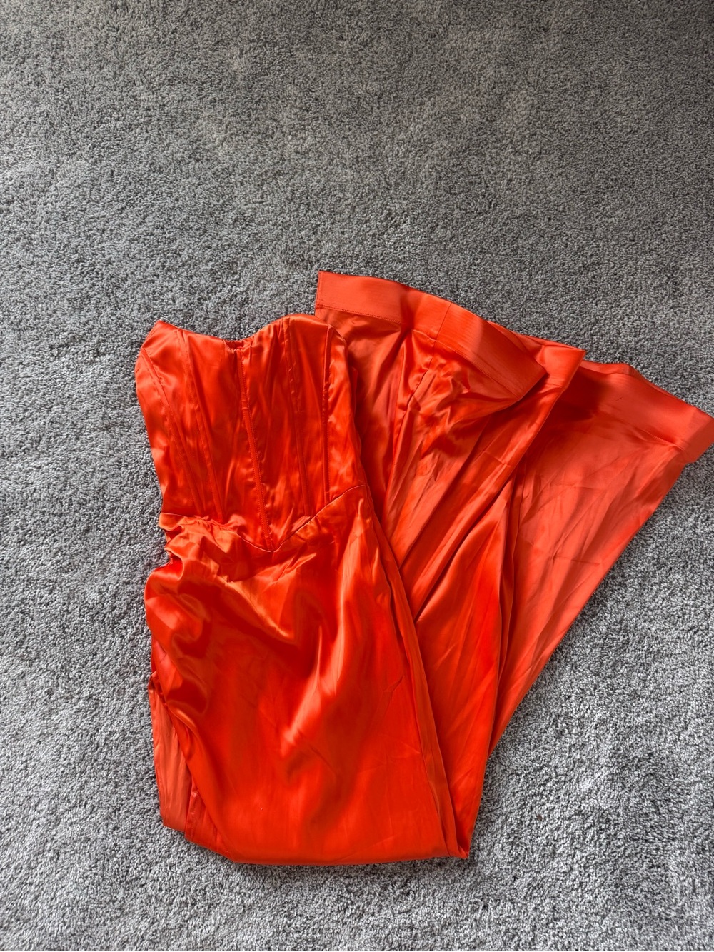 Princess Polly Strapless Satin Evening Gown in Vibrant Pink Orange
